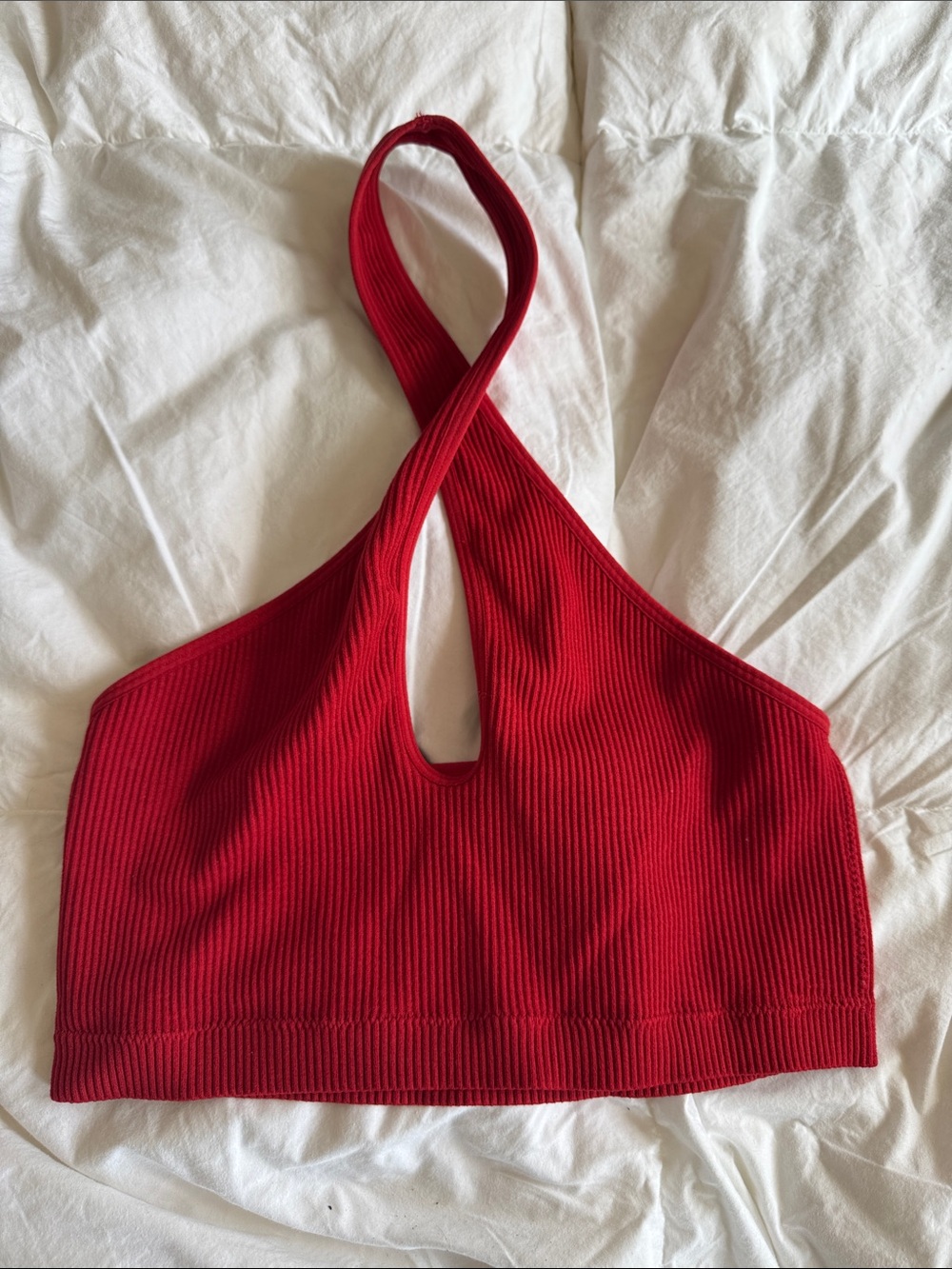 Garage Red Ribbed Cross-Front Crop Top